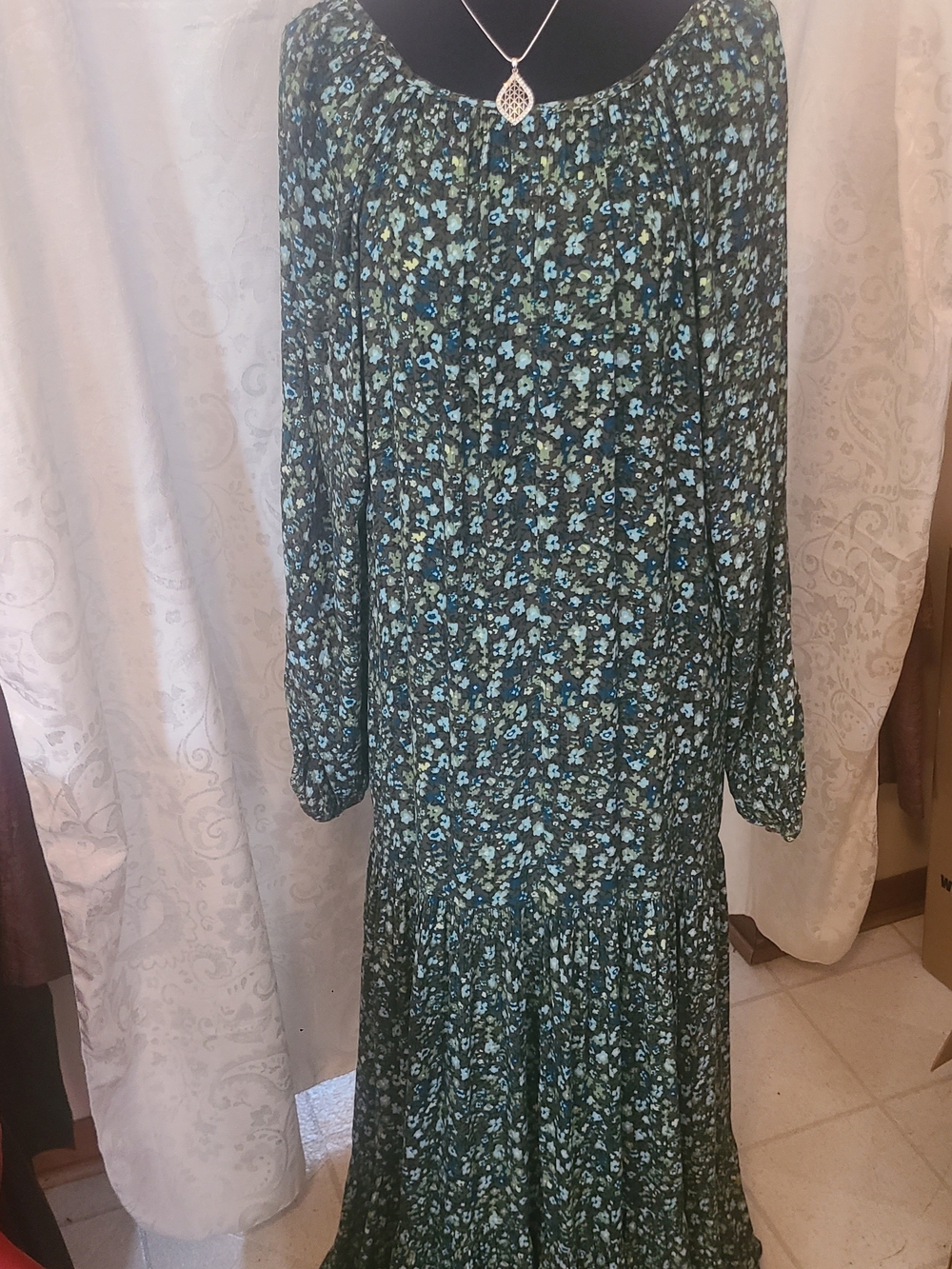 Bohemian Floral Maxi Dress in Teal and Black - Picture 9 of 9